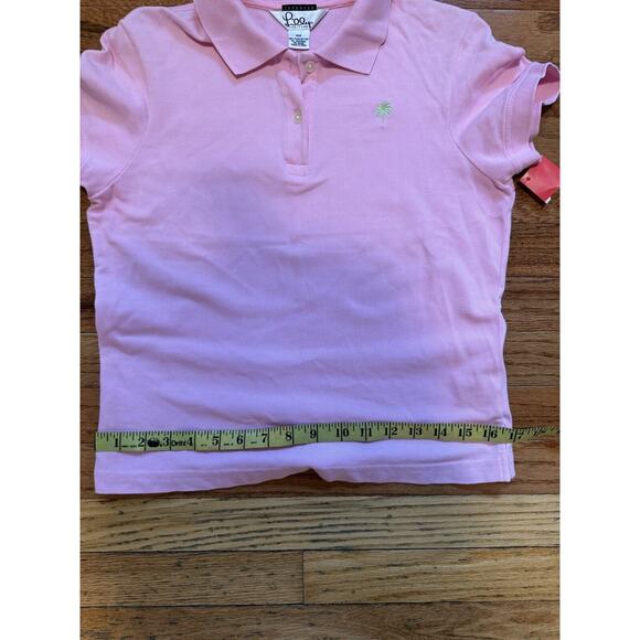 Lilly Pulitzer Shrunken Pink Short Sleeve Polo Green Palm Preppy core petite‎ M - Picture 5 of 10